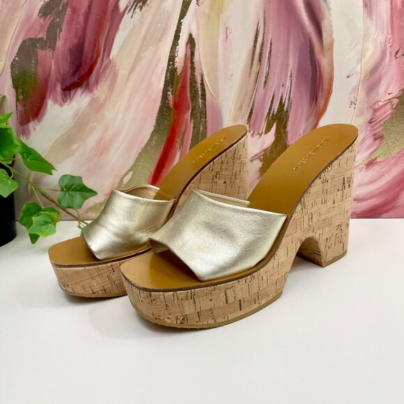 Veronica Beard Paulita Platform Wedge Sandals In Gold Size 9 - Picture 3 of 13